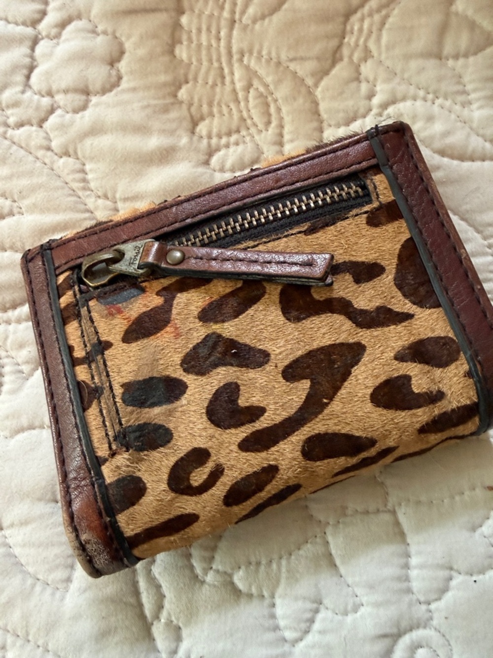 Fossil Leopard Print Calf Hair Trifold Wallet - Picture 2 of 6